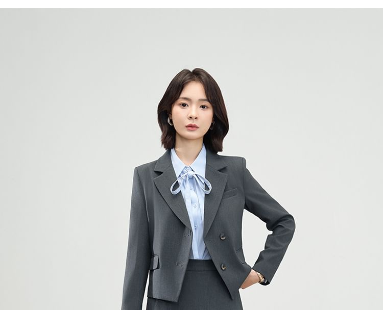 Double-Breasted Blazer & Pleated Asymmetrical A-Line Skirt Set