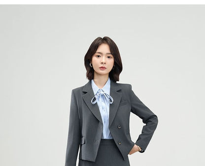 Double-Breasted Blazer & Pleated Asymmetrical A-Line Skirt Set