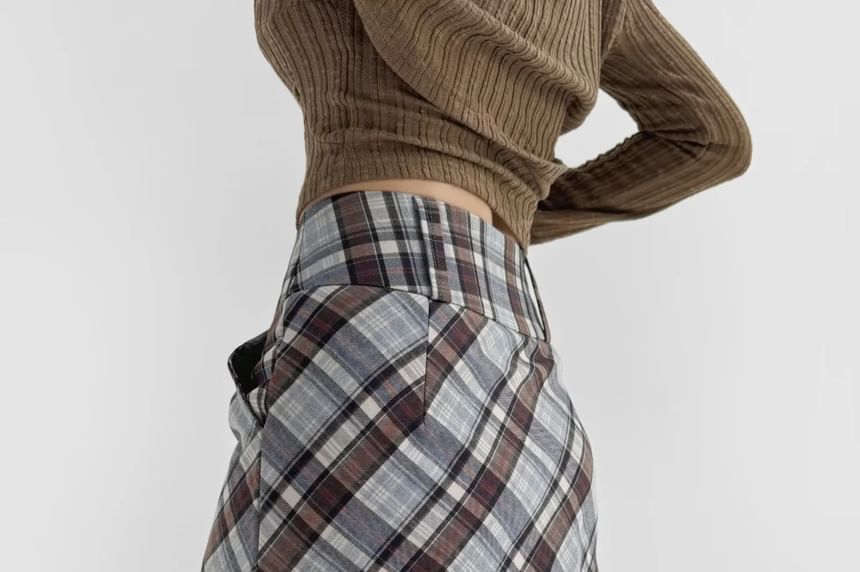 Plaid Mini Pencil Skirt with High Waist