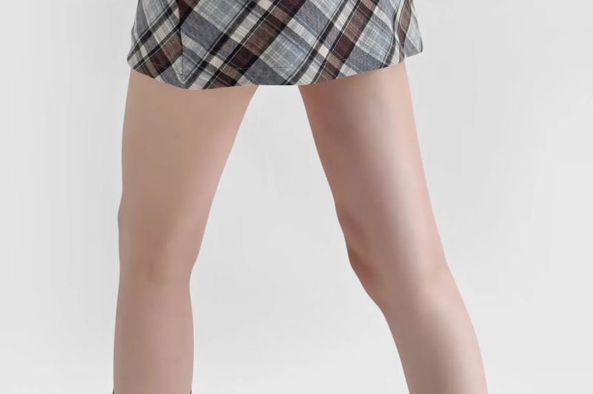 Plaid Mini Pencil Skirt with High Waist