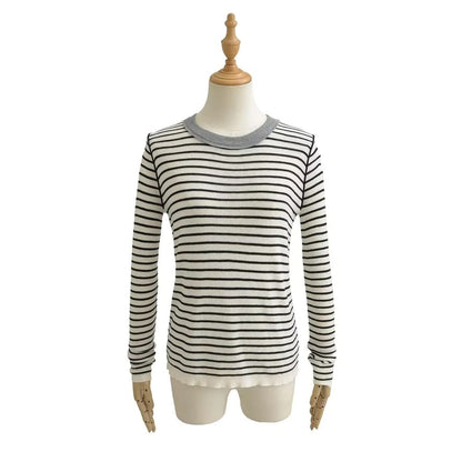 Slim-Fit Striped Knit Top with Long Sleeves