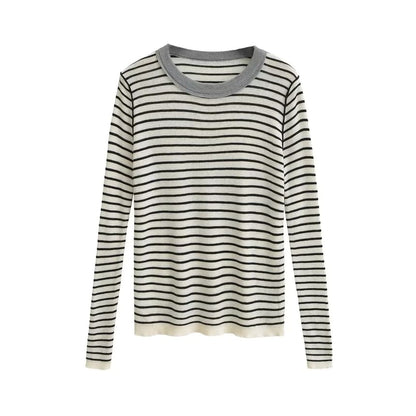 Slim-Fit Striped Knit Top with Long Sleeves