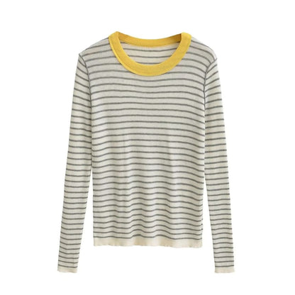 Slim-Fit Striped Knit Top with Long Sleeves