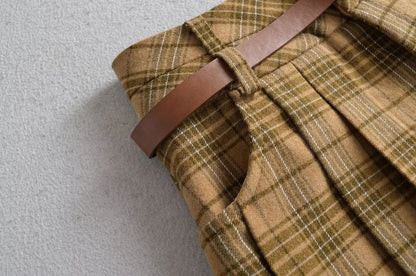Plaid Mini Pleated Skirt with High Waist