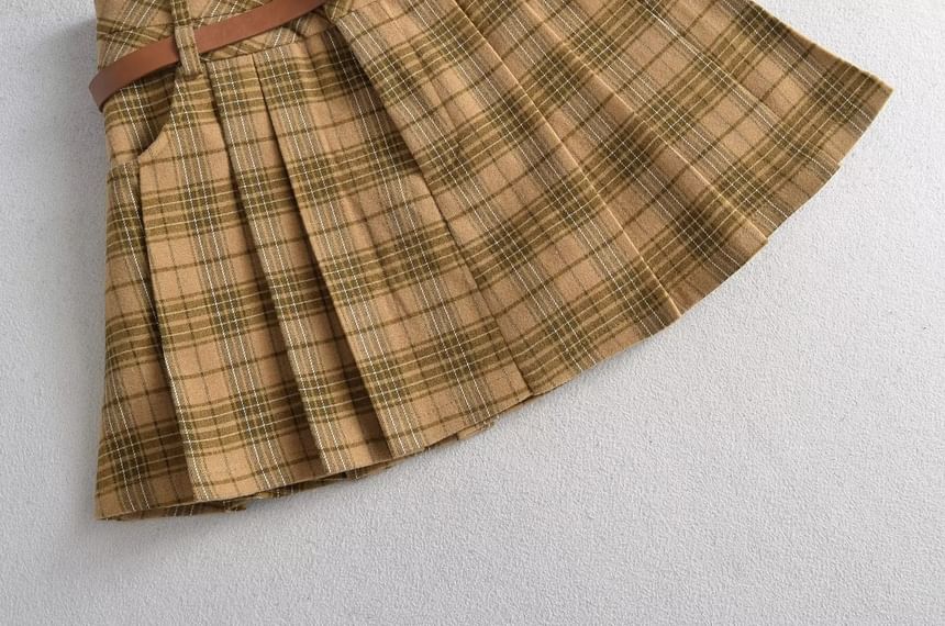 Plaid Mini Pleated Skirt with High Waist