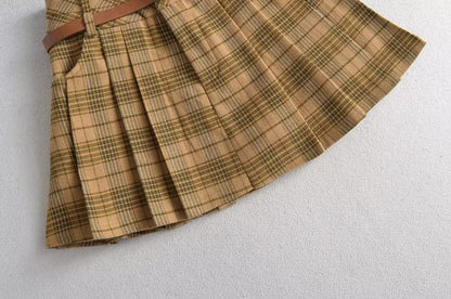 Plaid Mini Pleated Skirt with High Waist