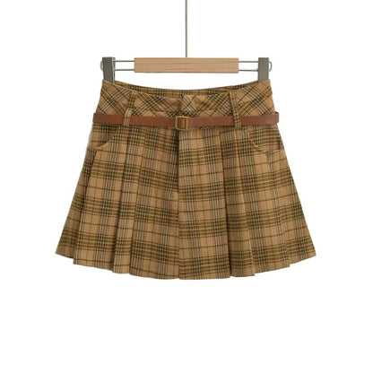 Plaid Mini Pleated Skirt with High Waist