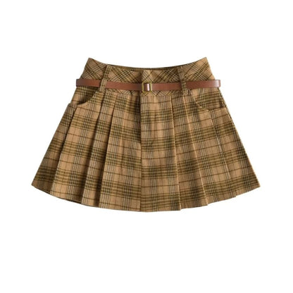 Plaid Mini Pleated Skirt with High Waist