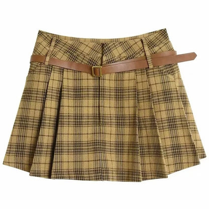 Plaid Mini Pleated Skirt with High Waist