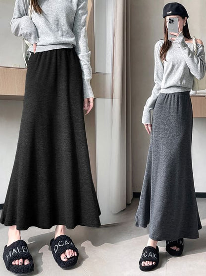Plain Maxi Fishtail Skirt with High Waist