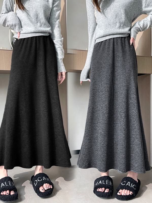 Plain Maxi Fishtail Skirt with High Waist
