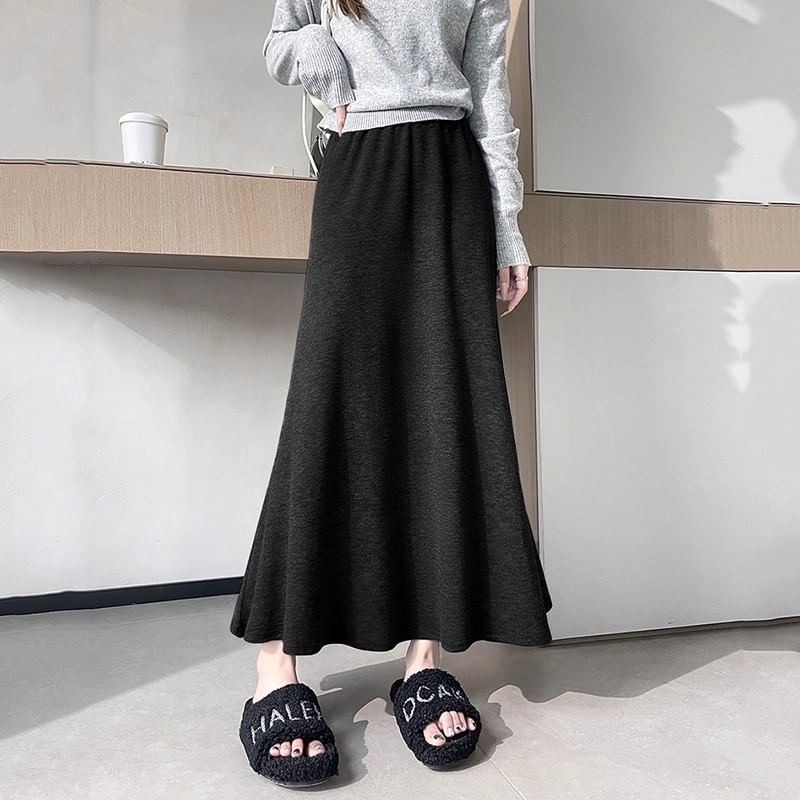 Plain Maxi Fishtail Skirt with High Waist