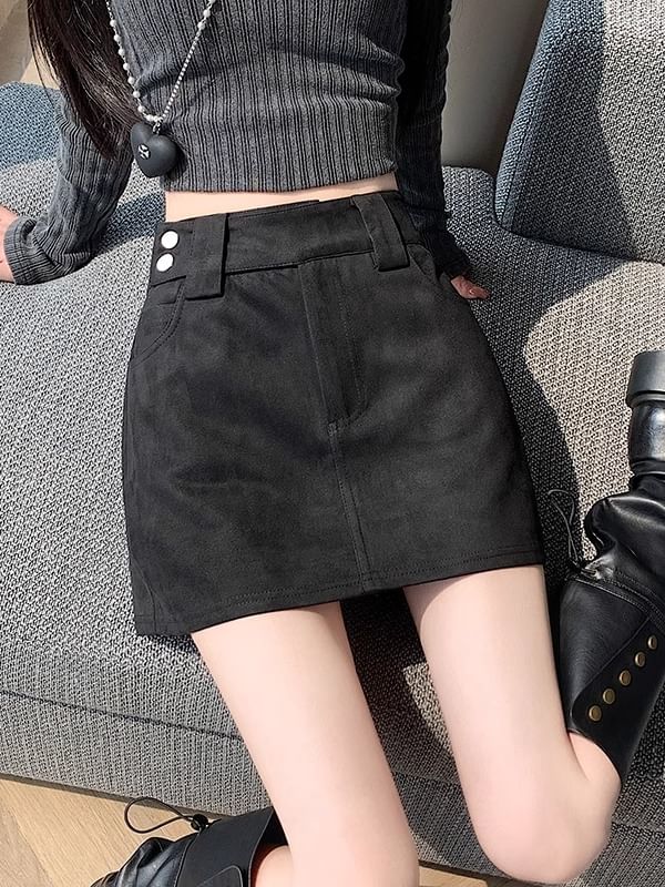 Faux Suede High Waist Mini Pencil Skirt