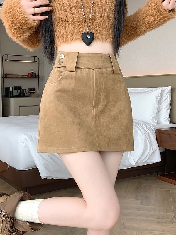 Faux Suede High Waist Mini Pencil Skirt