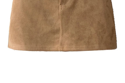 Faux Suede High Waist Mini Pencil Skirt
