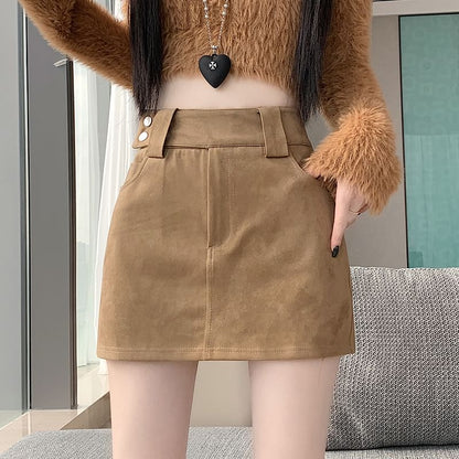 Faux Suede High Waist Mini Pencil Skirt