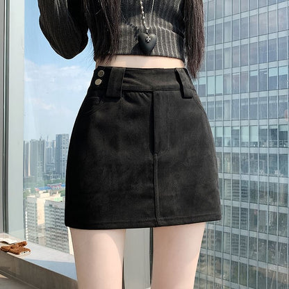 Faux Suede High Waist Mini Pencil Skirt