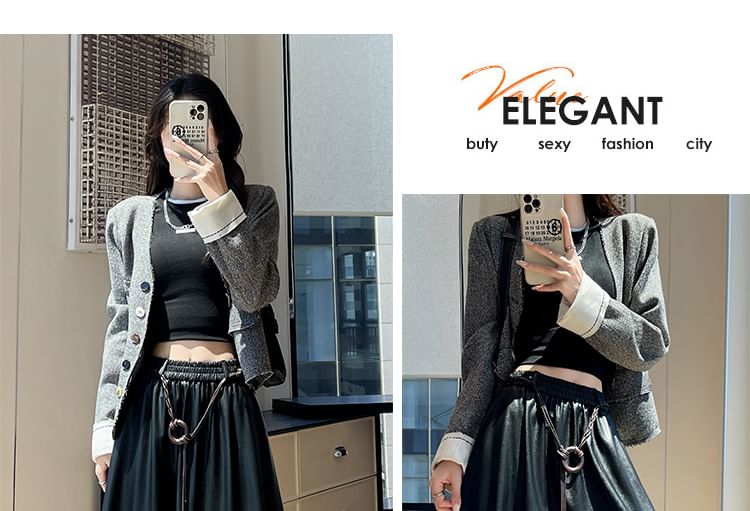 Faux Leather Midi A-Line Skirt with High Waist