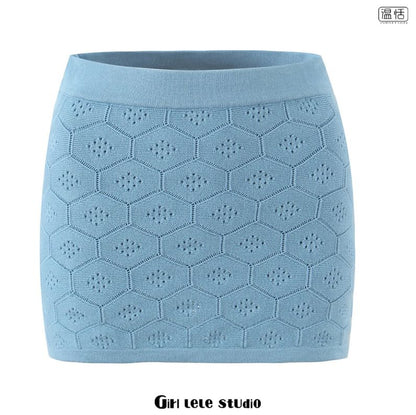 Scoop Neck Henley Knit Top & High Waist Mini Skirt