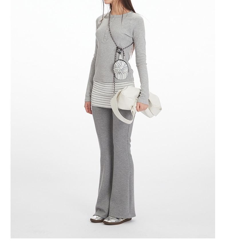 Round-Neck Henley Tee with Long Sleeves
