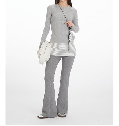 Round-Neck Henley Tee with Long Sleeves