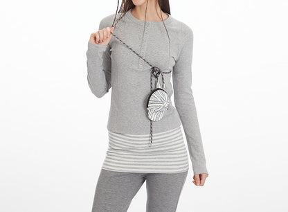 Round-Neck Henley Tee with Long Sleeves