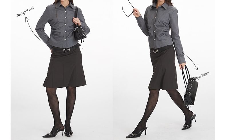 Collared Ruched Shirt with Long Sleeves