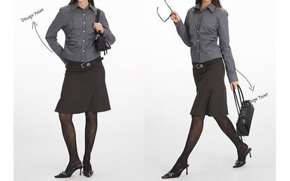 Collared Ruched Shirt with Long Sleeves