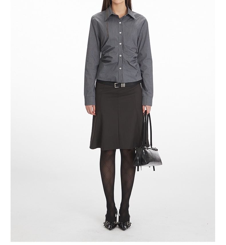 Collared Ruched Shirt with Long Sleeves