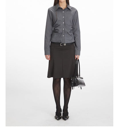 Collared Ruched Shirt with Long Sleeves