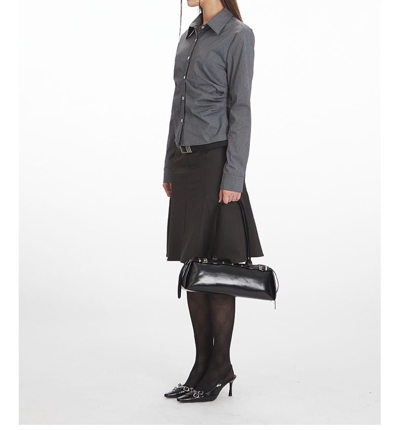 Collared Ruched Shirt with Long Sleeves