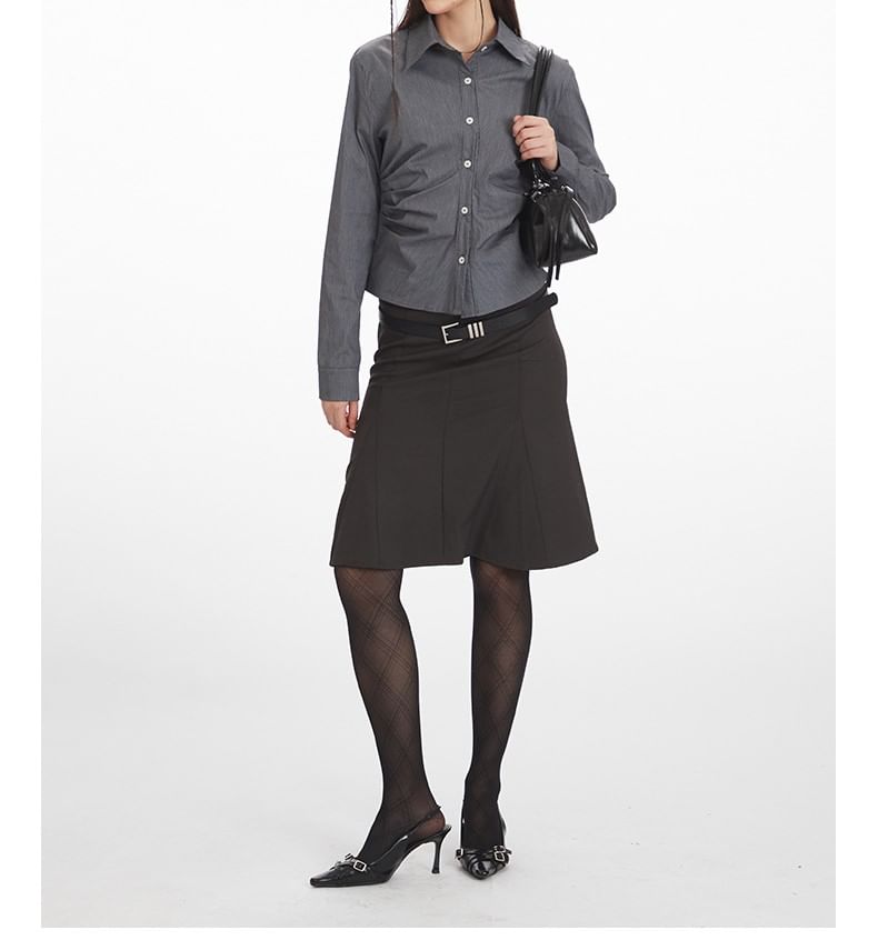 Collared Ruched Shirt with Long Sleeves