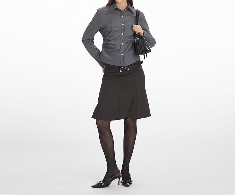 Collared Ruched Shirt with Long Sleeves