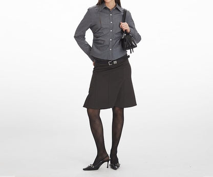 Collared Ruched Shirt with Long Sleeves