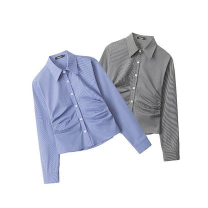 Collared Ruched Shirt with Long Sleeves