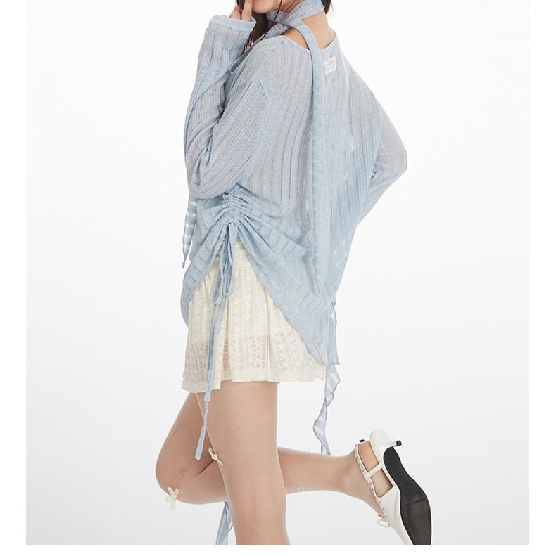 Ruched Scoop-Neck Knit Top with Long Sleeves