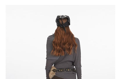 Asymmetric Turtleneck Knit Top with Long Sleeves