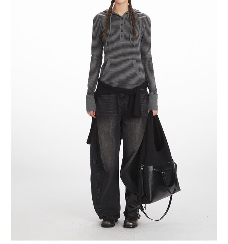 Striped Hooded Tee with Long Sleeves