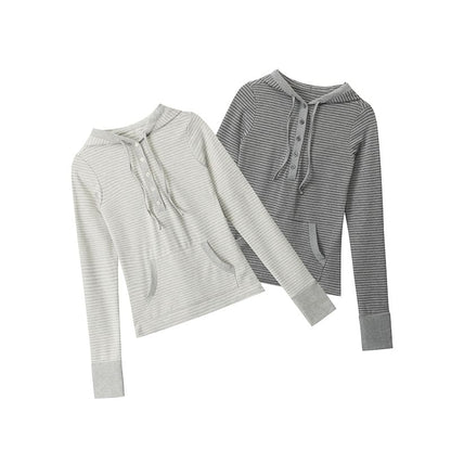 Striped Hooded Tee with Long Sleeves