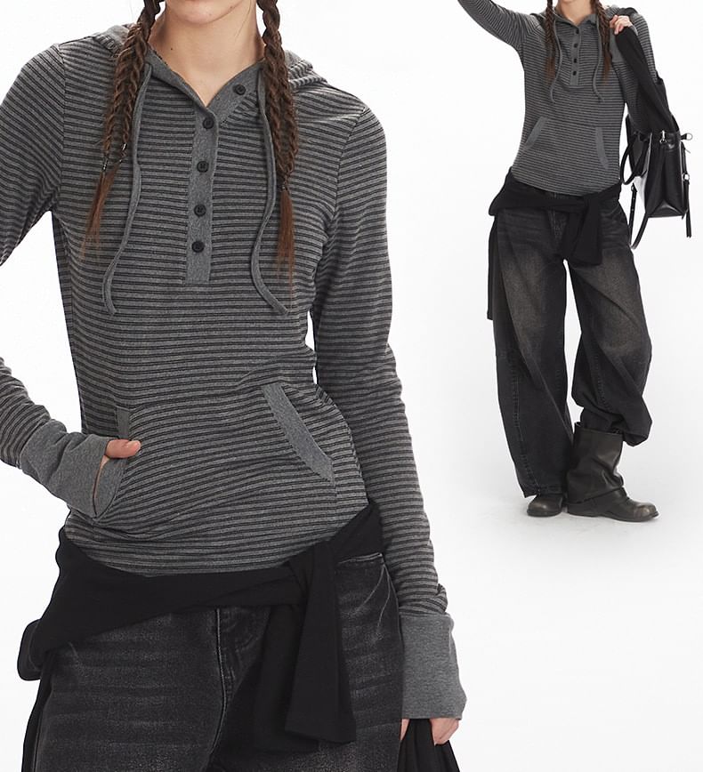 Striped Hooded Tee with Long Sleeves