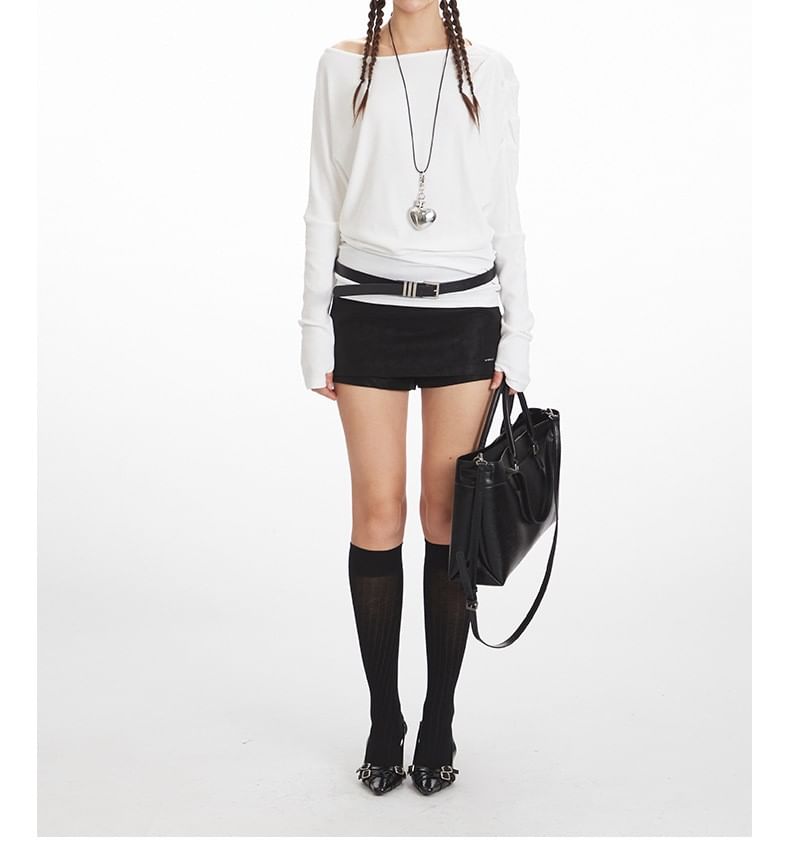 Ruched Scoop-Neck Tee with Long Sleeves