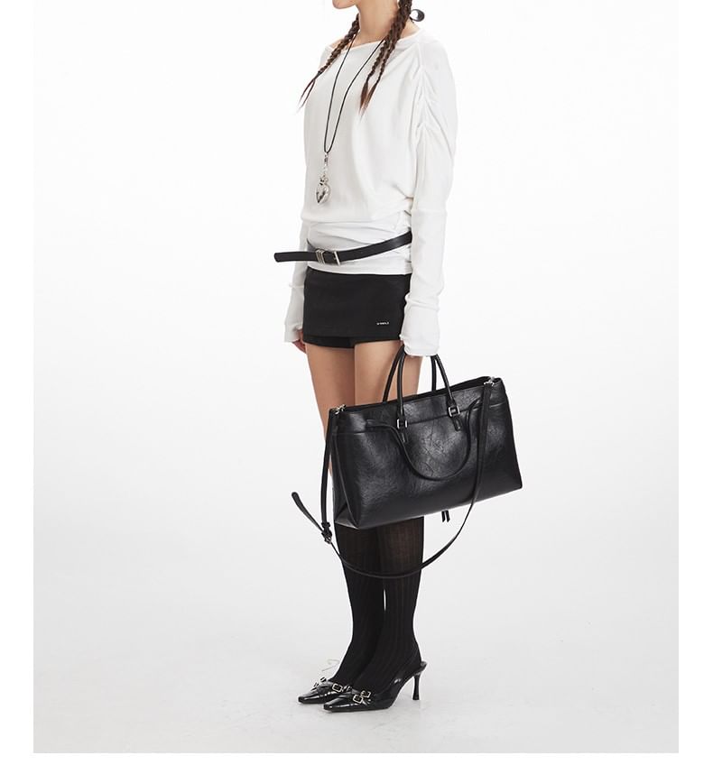 Ruched Scoop-Neck Tee with Long Sleeves