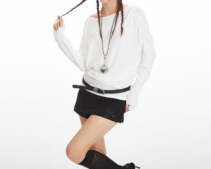 Ruched Scoop-Neck Tee with Long Sleeves