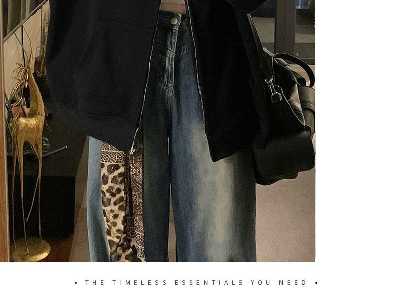 Furry Trim Hooded Pattern Zip-Up Jacket