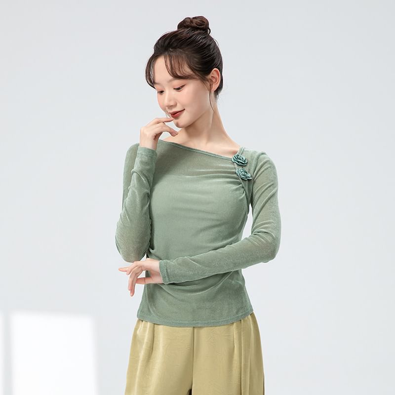 Asymmetric Solid Cropped Tee with Long Sleeves