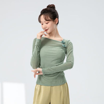 Asymmetric Solid Cropped Tee with Long Sleeves