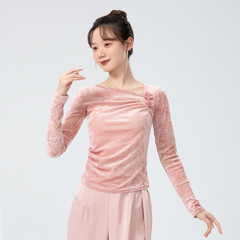 Asymmetric Solid Cropped Tee with Long Sleeves