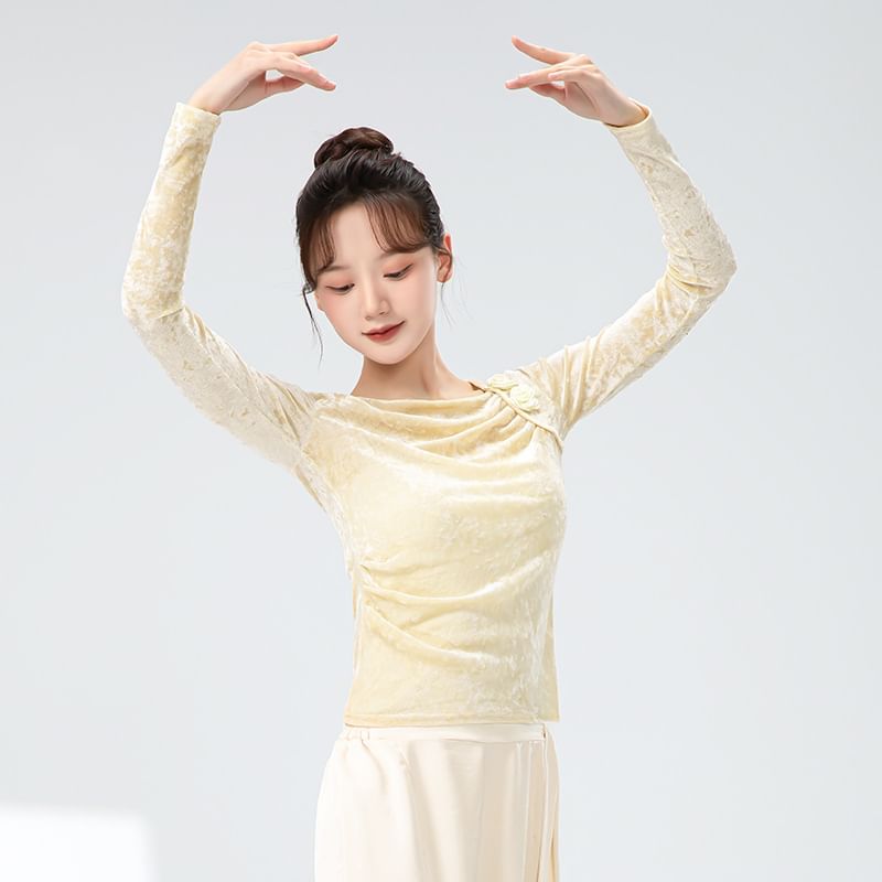 Asymmetric Solid Cropped Tee with Long Sleeves