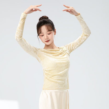 Asymmetric Solid Cropped Tee with Long Sleeves