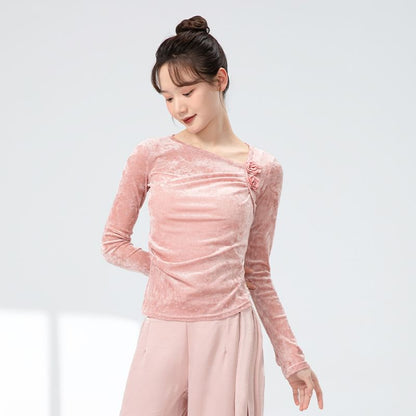 Asymmetric Solid Cropped Tee with Long Sleeves